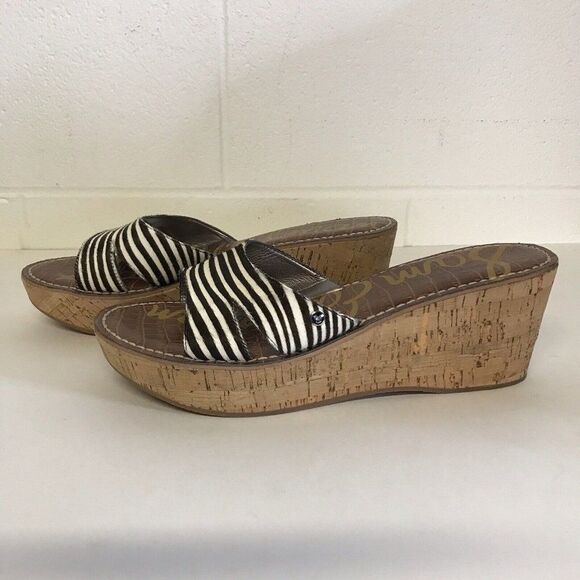 Sam Edelman Reid Zebra Print Cork Wedge Leather Slides Sandals Size 11M - Picture 10 of 12